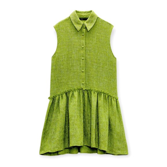 Zara Oversized Sleeveless Tweed Lime Collared Textured Minidress Size M - Picture 14 of 14